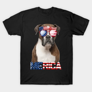 Merica Boxer Dog American Flag 4Th Of July T-Shirt